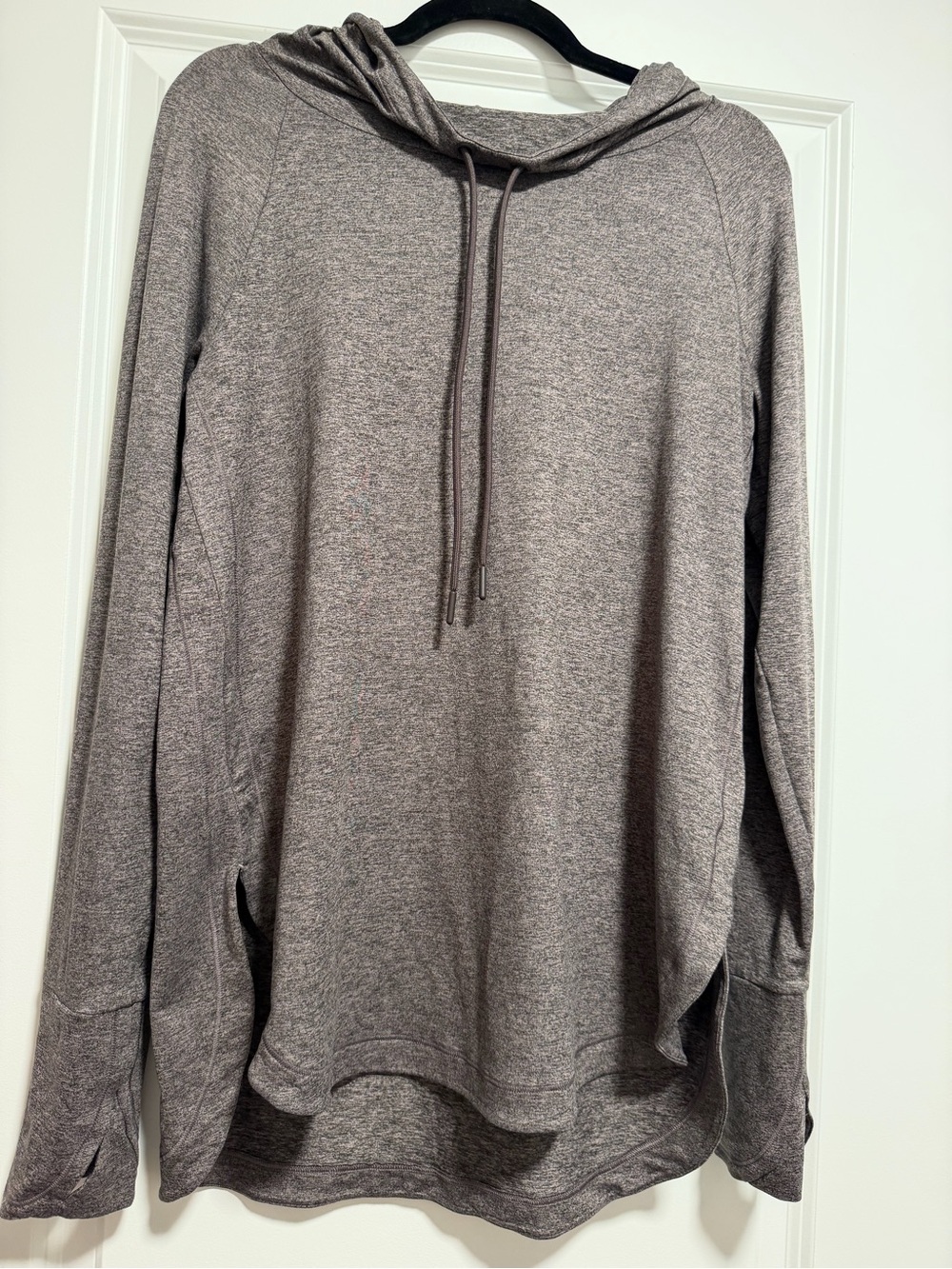 Athleta Heathered Gray Drawstring Hooded Pullover